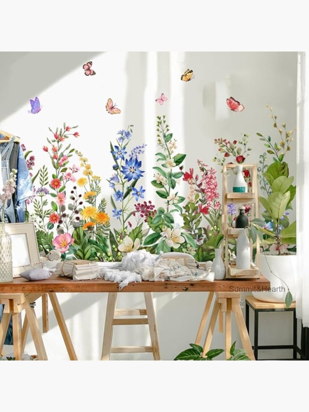 Hand-painted Floral Wall Decals, Peel & Stick Vinyl Stickers, 2-Piece Set